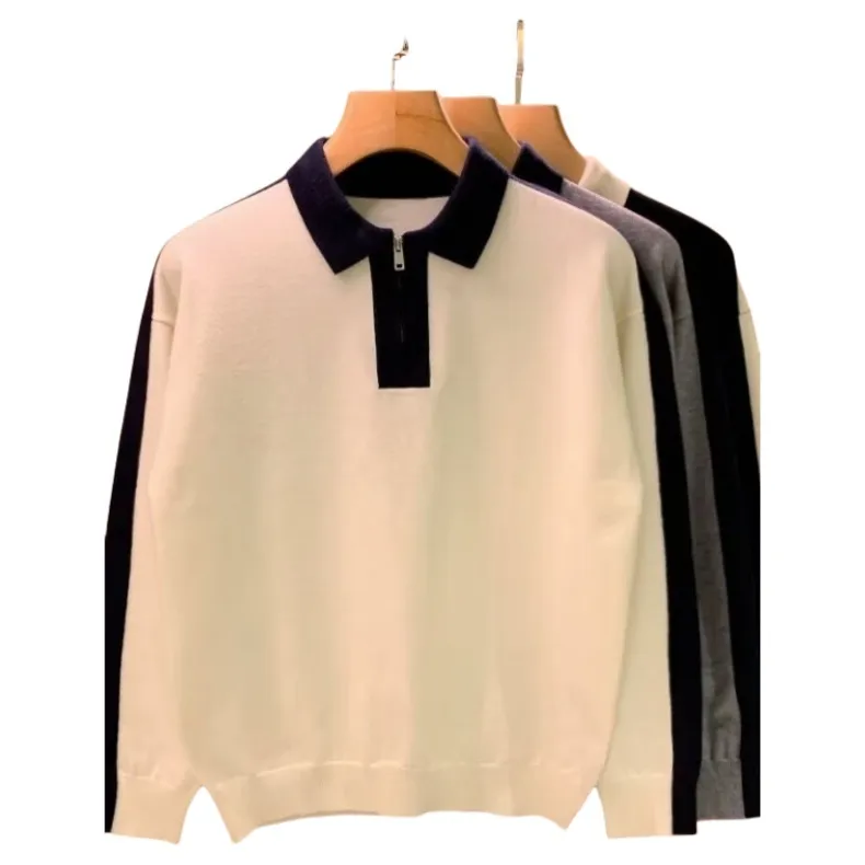 Oem 1/4 demi fermeture éclair col polo tricots hiver hommes haut en tricot pull ample pull tricoté surdimensionné pour hommes